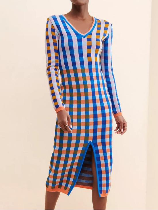 Anthropologie Dresses & Skirts - Anthropologie Conditions Apply Endreea Dress Gingham Plaid Sweater Long Sleeve